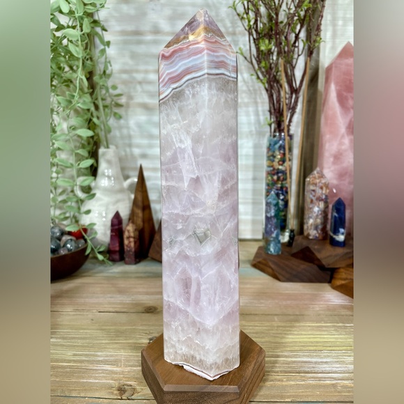 1047 Blue Agate with Purple Amethyst Crystal Tower - Large 8-1/2 Inches Tall - Picture 9 of 14